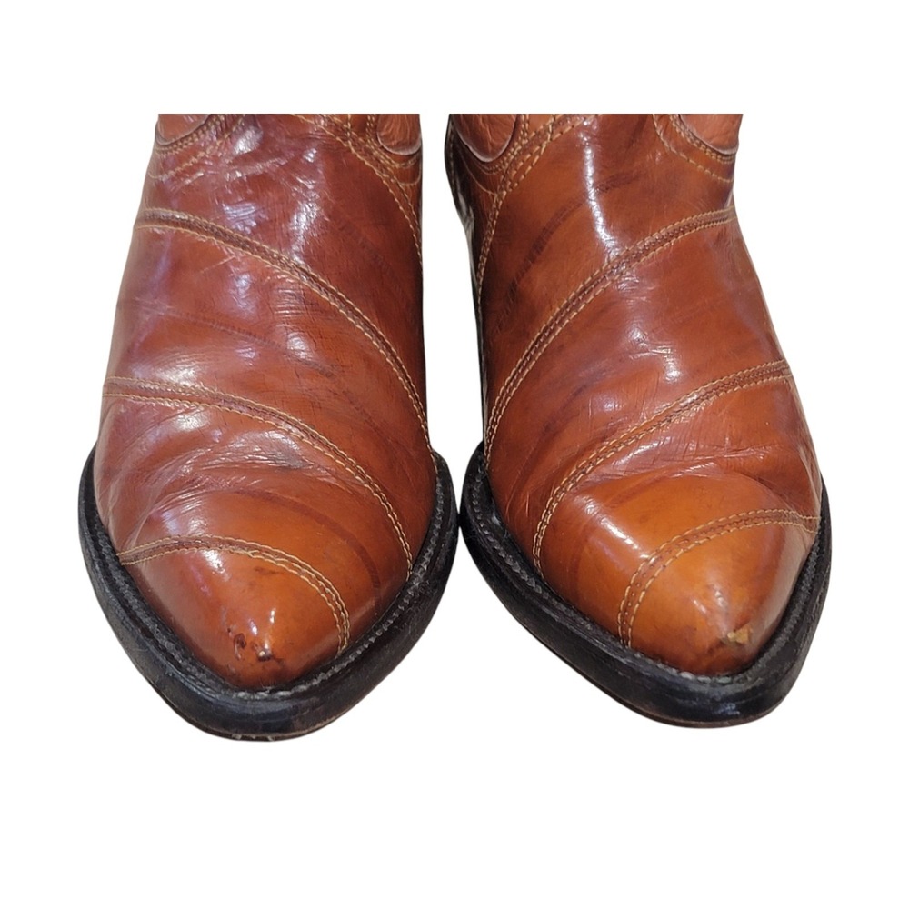 Botas Tejas Exotic Men's Eel Skin Brown Cowboy Boots US Size 8 - Picture 12 of 15